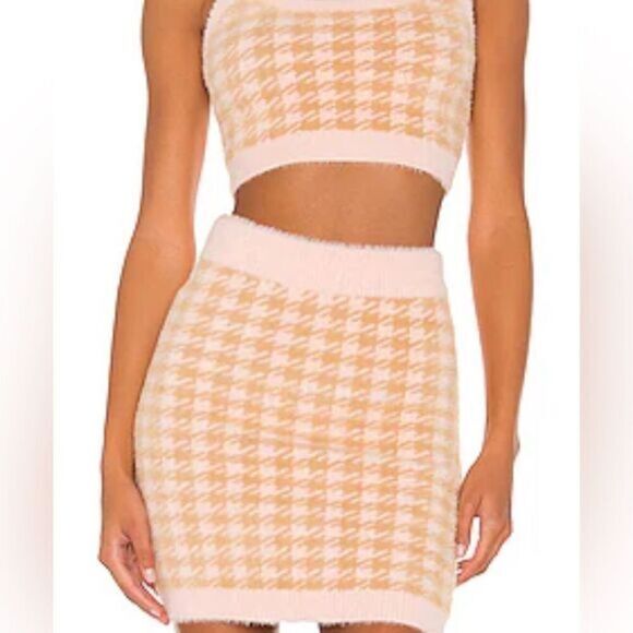 NWT For Love & Lemons Cher Sweater Pencil Mini Skirt - Pink Cream - Size 2XL - Picture 1 of 7